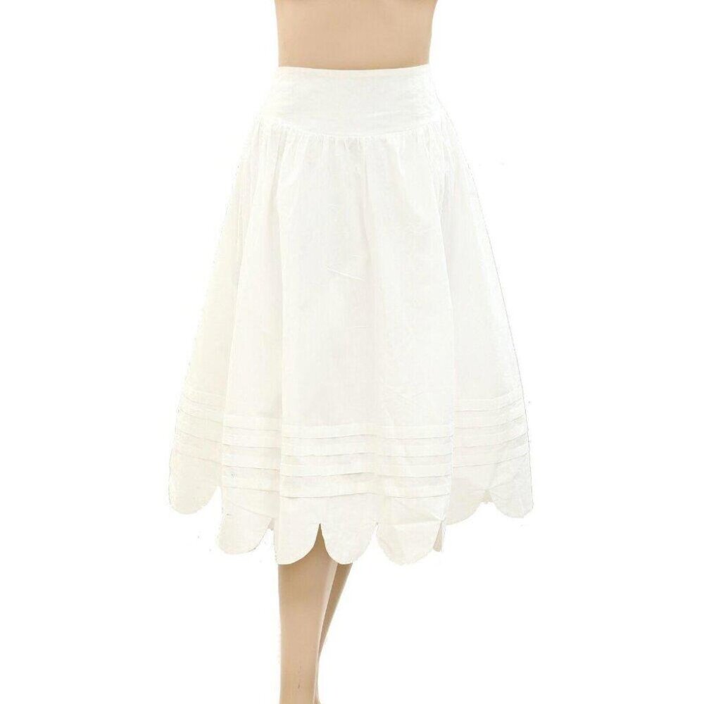 Sandy Liang Solid Pintuck Midi Skirt Pull-on High Waisted White Cotton L